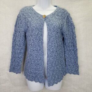 BLARNEY Woolen Mill Open Front Cardigan Women M Cotton Linen Denim Blue Knit NEW